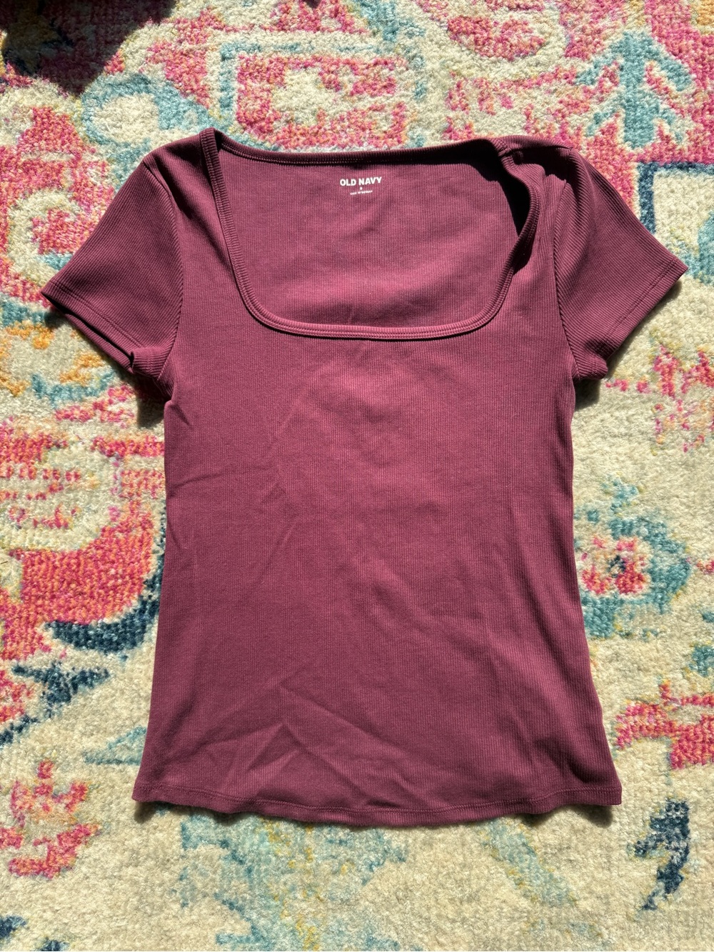Old Navy Short Sleeve Ribbed Square Neck Top - Plum